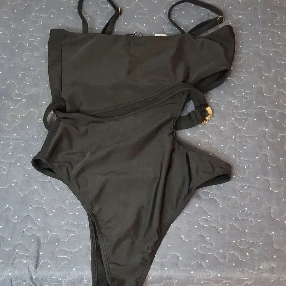 Nasty Gal Black One-Piece Swimsuit with Side Cutout size 10